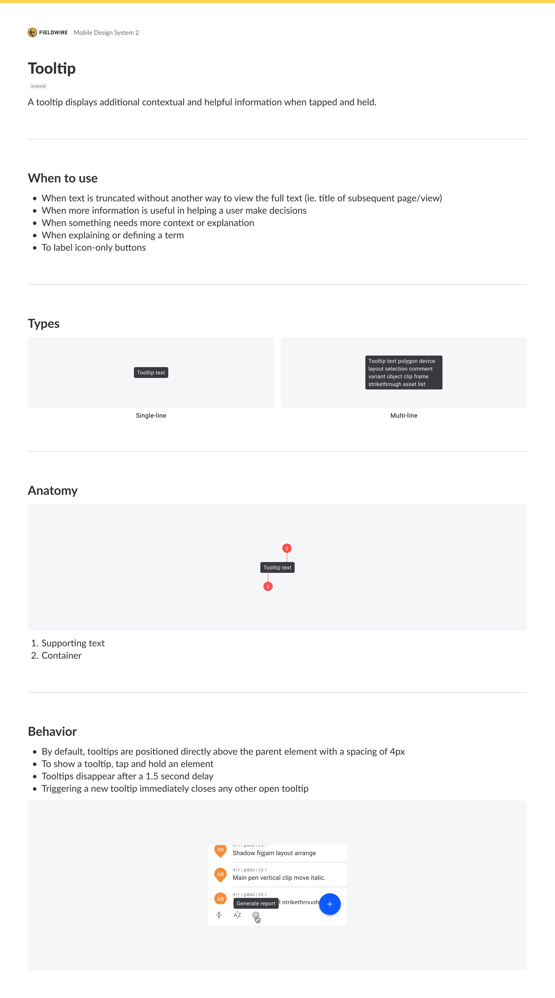 The tooltip guideline: when to use, types, anatomy and behavior